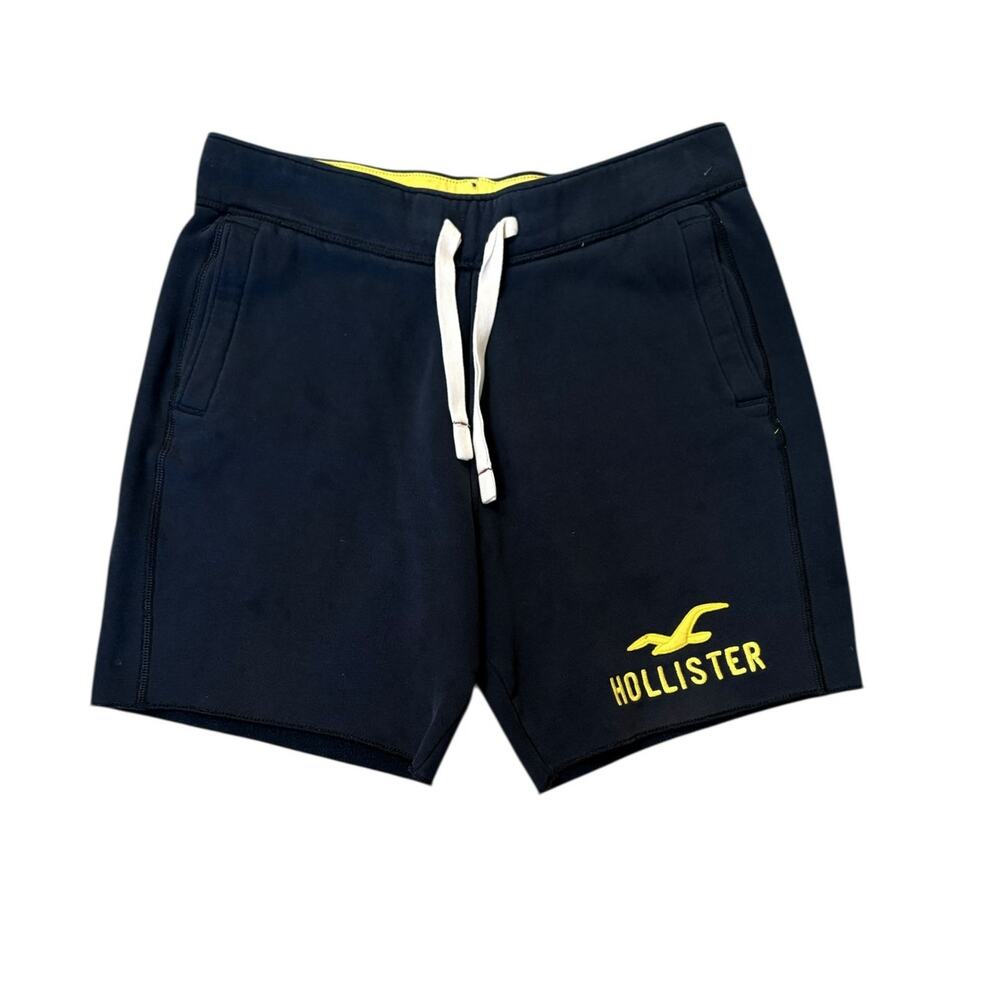 Men's Y2K Hollister Drawstring Fleece Jogger Shorts S Casual Preppy Navy Yellow